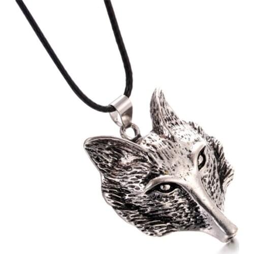 Norse Vikings Pendants Necklaces For Women Leather Chain Wolf Head Necklace Original Animal Head hange Men Jewelry Dropshipping