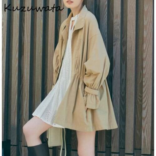 Design New 2021 Woman Coat Spring Autumn Fashion Casual Loose Windbreaker Slim Waist Solid Drawstring Tooling Coats