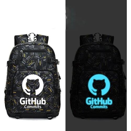 Github Eat Sleep Code Backpack Fashion Laptop Travel Backpack with USB port students Book School Bag Glow in the dark Luminous