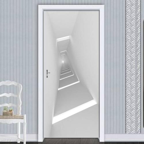 Self Adhesive Renew Home Decor Simple 3d Door Sticker Print Artwork Waterproof Wallpaper Mural Wardrobe Renovation Decal Picture