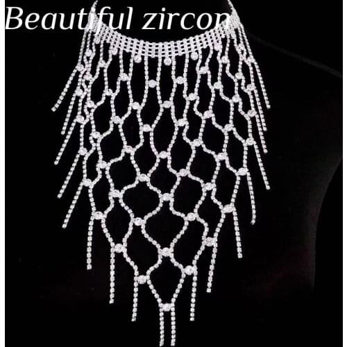 Sexy women sparkling crystal Tassel Necklace Fashion Rhinestone Long Necklace Pendant Jewelry Bohemian Bride Wedding Necklace