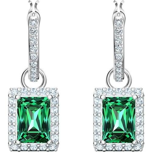 SWA 1:1 Women Rectangular Green Earrings Ear Drop White Color Fashion