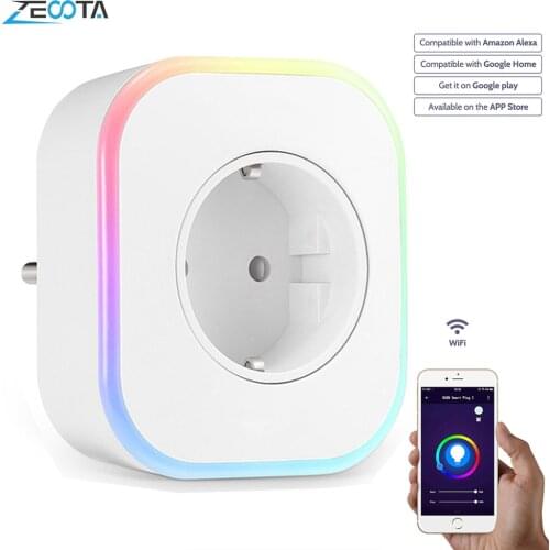 Wifi Smart Power Plug Home WiFi EU Outlet with USB Port Color Changing Lamp Remote Control Anywhere work Alexa Google