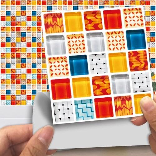 15/20cm Colorful Marble Mosaic Hard Tile Floor Wall Sticker Kitchen Bathroom Tiles Art Mural Peel and Stick PVC Wall Decals