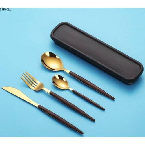 Western Gold Cutlery Set 304 Stainless Steel Cutlery Kitchen Knife Spoon Fork Dinner Set Portable Travel Tableware Set