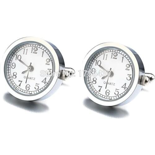 Lepton Functional Watch Cufflinks For Mens Round Real Clock Cuff links With Battery Digital Watch Cufflink cuffs Relojes gemelos