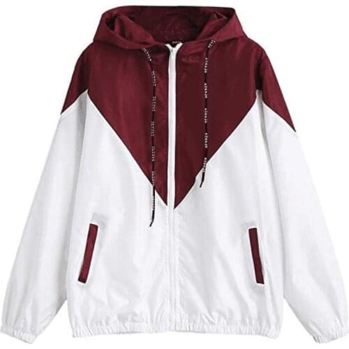 Womens fashion hoodies 2019 new color matching large size hooded coat stitched zipper tops casual packas 4XL Loose Outerwear