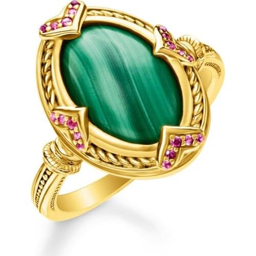 Gold Oval Green Stone Ring Vintage Style 925 Sterling Silver Fine Jewerly For Women 2021 Brand New Subtle Colour Zircon Gift