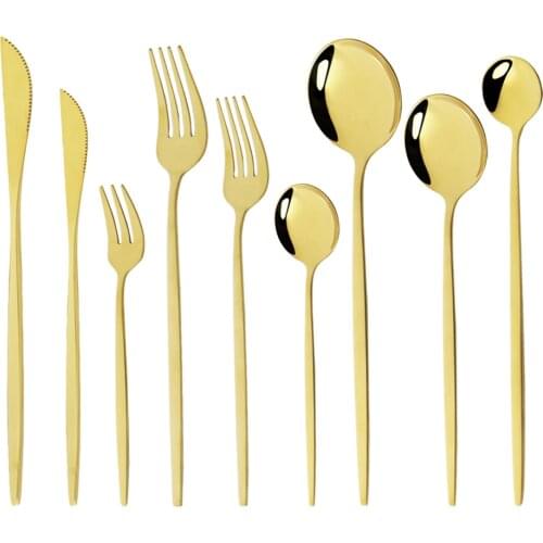 Gold Western Dinnerware Tableware Dessert Knife Fork Coffee Spoon Teaspoon Steel Cutlery Set Stainless Steel Home Dinner Set