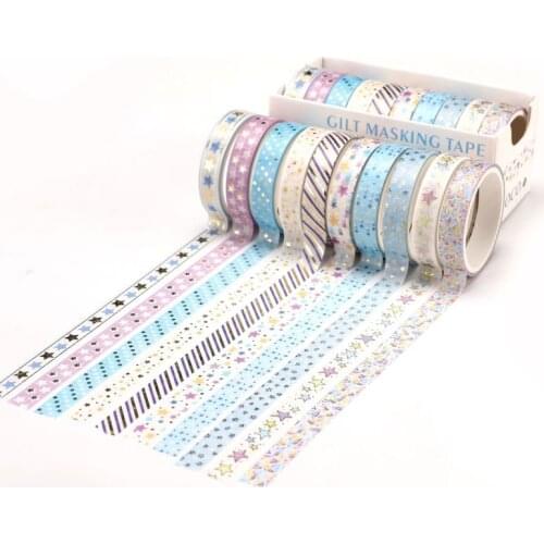 10Pcs/Set Gold Foil Washi Tape Flower Cat Star Masking Tape Decorative Adhesive Tape Sticker Scrapbook Diary Planner Stationery