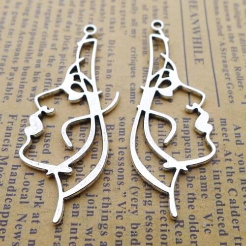 10 pieces/lot 20*50mm Hollowed-out Face charm Antique silver color Metal Pendant Earring Necklace Key chain DIY