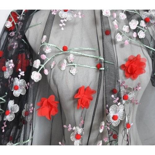 130*91cm black 3D performance prom Dress Applique DIY Headdress scarf veil Embroidered Lace Fabric Patch curtain free shipping