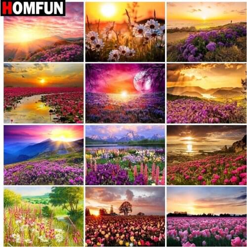 HOMFUN 5D Diamond Embroidery Needlework Kit "Sunset flower landscape" Diy Diamond Painting Cross Stitch Home Decoration Gift