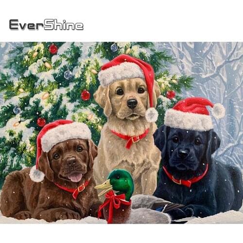 Evershine Diamond Mosaic Dog Full Square Rhinestone Diamond Embroidery Animal Cross Stitch Kits Mosaic Winter Christmas Gifts