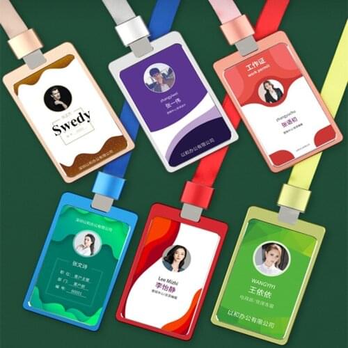 Aluminum ID Badge Card Holder With Detachable Neck Lanyard/Strap For ID Card, Working Card, Name Tag