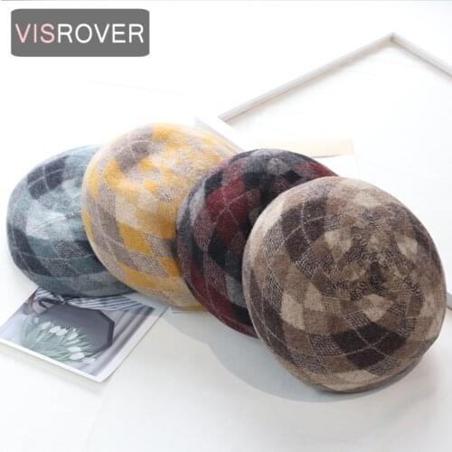 VISROVER 4 Colorways Woman Winter Hat Wool Diamond Beret Female Soft 100% wool Hat Women Real Warm wool Boina Gift Wholesales