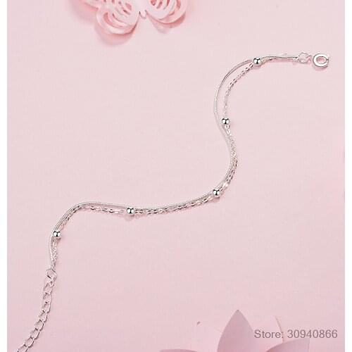 100% 925 Solid Real Sterling Silver Fashion Jewelry Double Layer Beads Bracelet 16cm For Women Girls Fine Jewelry DS1117