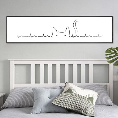 Black and white line leather cat tree art word Nordic style Modern Wall Art Picture Canvas for porch painting living room decor