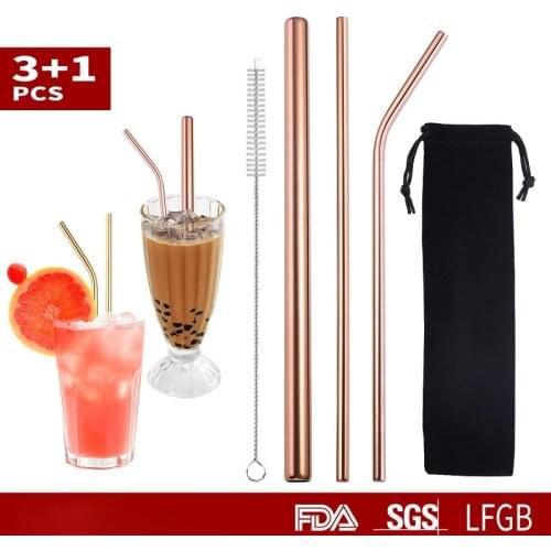 ECO Friendly Stainless Steel Metal Straws Reusable Straight Bent Super Large Drinking Straw With Bag Cleaning Brush Set