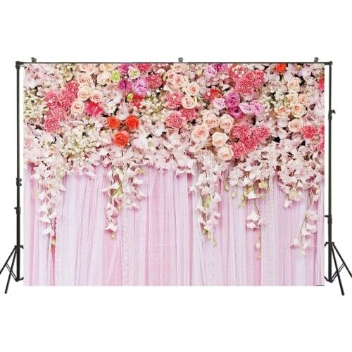 Pink Floral Background Wedding Bridal Shower Photography Backdrop Studio Photoshoot Baby Newborn Portrait Event Banner Wallpaper