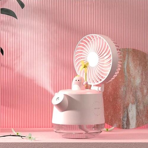 Kettle Shape Air Humidifier USB Aromatherapy Diffuser with LED Warm Lamp 2 in 1 Lovely Cartoon Doll Cold Fog Fan Humidificafor