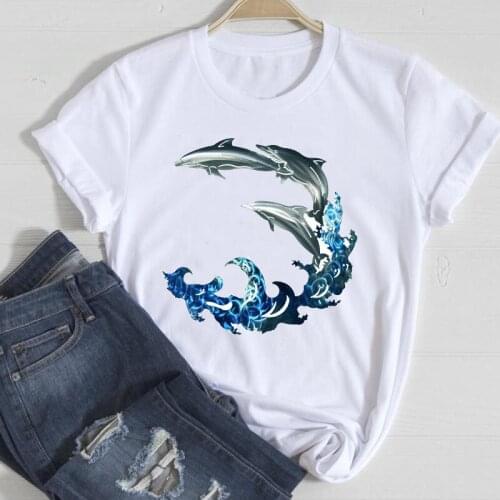 T-shirts Women Cartoon Ocean Wave Animal 90s Fashion Spring Summer Clothes Stylish Tshirt Top Lady Print Sweet Tee T-Shirt