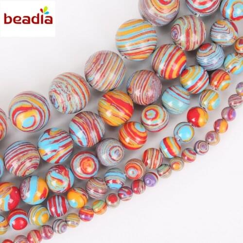 Synthetic Multicolor Malachite Stone Beads Dia 4/6/8/10/12mm Hole 1mm 32-95pcs/bag For DIY Bracelet Necklace Jewelry Making