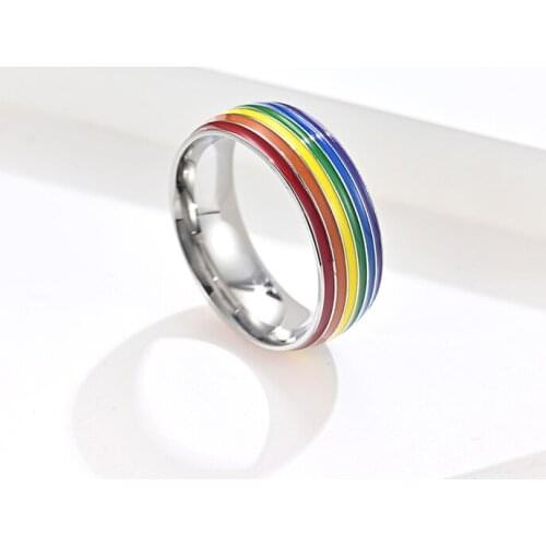 Rings mens stainless steel Rainbow flag rings charm gold fashion jewellery gay ring paired gifts for male Accessories wholesale