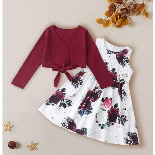 TELOTUNY clothing sets Kids Baby Girls 2PCS Summer Solid Long Sleeve Vest Tops Floral Print Princess Dress Clothes Outfits Set