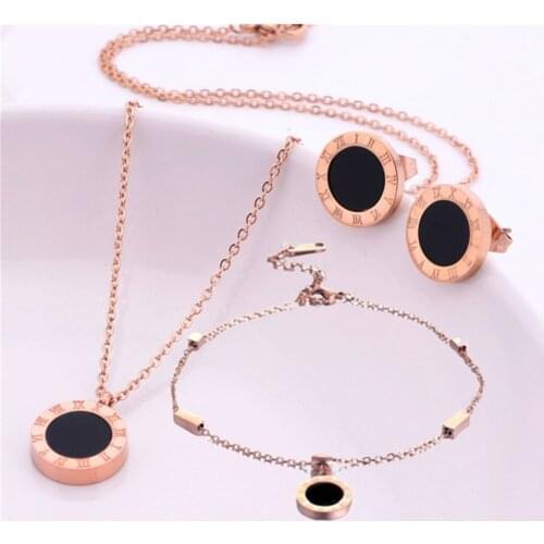 Fashion Black Round Stainless Steel Jewelry Set Vintage Gold Color Roman Numeral Wedding Jewelry Set For Women Wholesale Jewelry