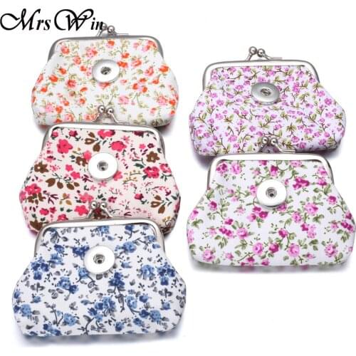 10pcs/lot New Snap Jewelry 5 Colors Flowers Snap Button Bags Coin Purse Bag Fit 18mm Snap Jewelry Small Money Wallets Pouch