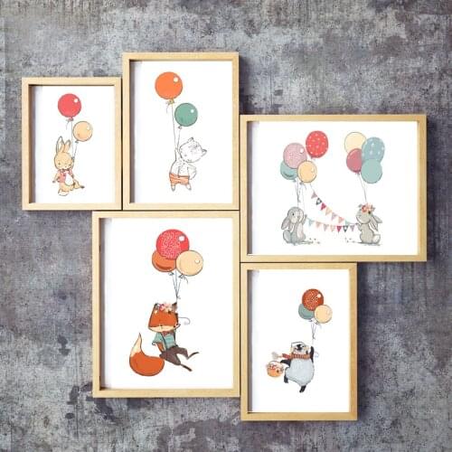 Rabbit Elephant Fox Bear Balloon Animals Nordic Posters And Prints Wall Art Canvas Painting Wall Pictures For Kids Room Decor