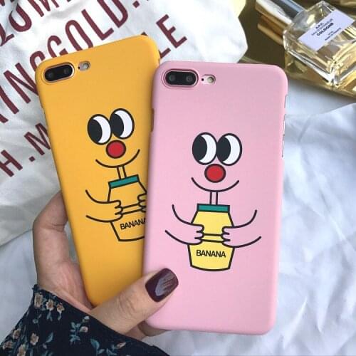 Banana Milk Cute Phone Case for iphone 6 6s 7 plus 8 for iphone X cover Cartoon kawii Big eyes baby drink milk Back Cover Cases