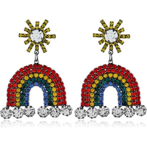 Stonefans Fashion Luxury Crystal Rainbow Earrings for Women Colorful Personality Rhinestone Dangle Earrings Drop Jewelry Gifts