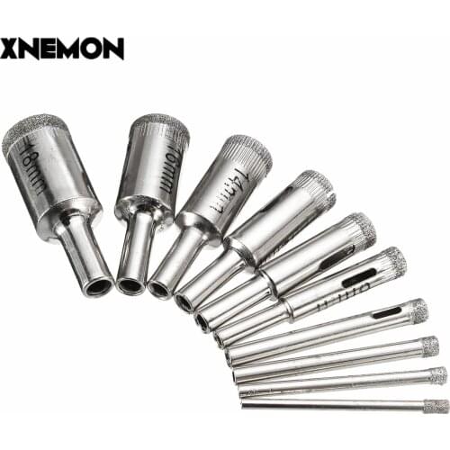 XNEMON 10Pcs 3-18MM Diamond Coated Core Hole Saw Drill Bit Set Tools 50mm Long For Tiles Marble Glass 3 4 5 6 8 10 12 14 16 18mm
