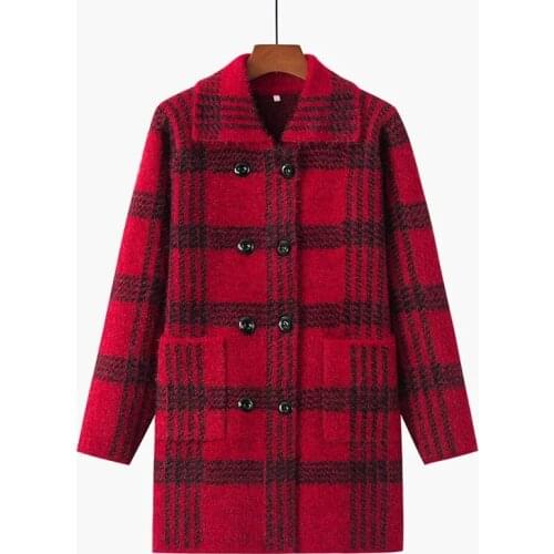 Middle Aged Womens’ lattice Mid-length Sweater Female Large size Thicken Knitting Shirt Jackets Women winter Cardigan Overcoat