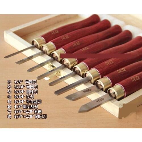 New 8Pcs/set Miniature HSS Small Woodturning Chisel Set Wood Cutting knife For Small Details