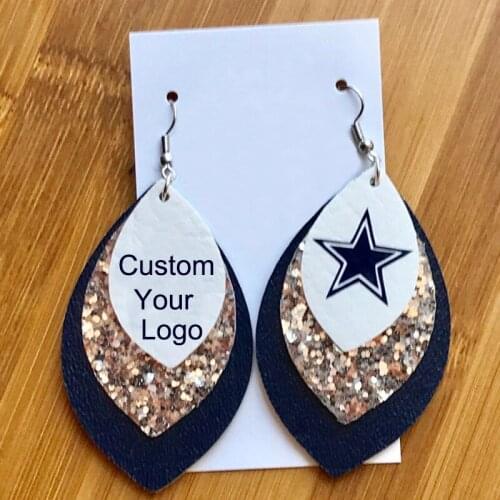 New 3D Glitters Pentagram Football Leather Teardrop Earrings Three Layers Sample Leaf Earrings We Can Make