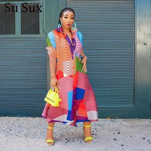 African Clothes Multicolour Blouse Dress Robe African Dresses For Women Turn-down Collar Maxi Dress Partyclub Vestidos Plus Size