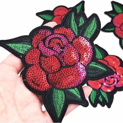 10Pcs Rose Sequins Patches for Clothing Jeans Bag Iron on Patch Embroidered Appliques DIY Apparel Accessory Sewing Repair Badges