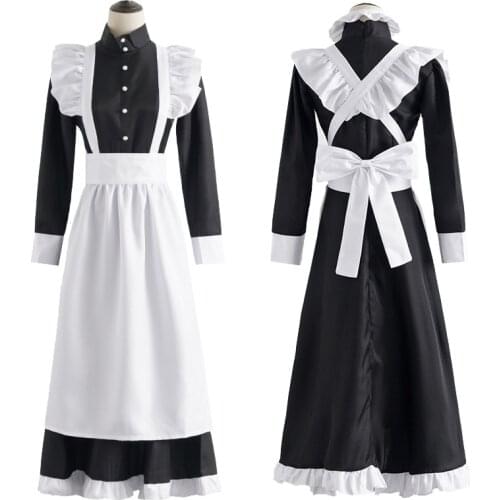 British Style Maid Dress Cosplay Animation World Cafeteria Cafe Uniforn Lolita Black and White Maid Long Dress masculine Costume