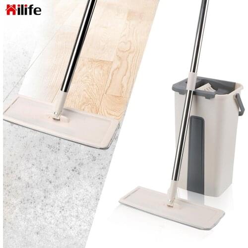HILIFE Flat Squeeze Magic Mop Set Wooden Floor Flat Lazy Mop Hand Free Washing Ultrafine Fiber Cleaning Cloth Automatic Spin Mop