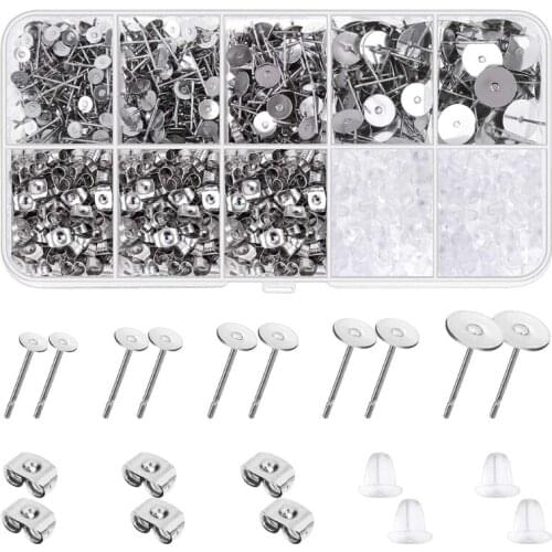 1800Pcs Jewelry Earring Making Supplies with Alloy Earring Posts Earring Backs
