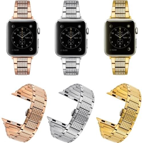 Butterfly Buckle Stainless Steel Watch Band for Apple Watch Series 1/2/3 Strap Bling Diamond Rhinestone Wristband Bracelet