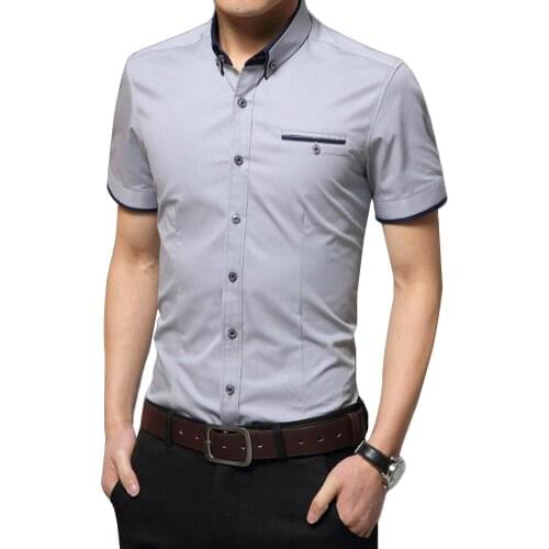 Solid Color Casual Shirts for Men Summer Stand Collar Down Shirt Top Male Short Sleeve Shirts chemise homme camisas para hombre