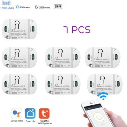 1-7pcs Tuya 10A Wifi Smart Switch Timer Wireless Switches Smart Home Automation Compatible Breaker With Tuya Alexa Google Home