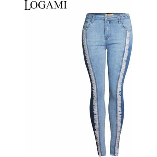 LOGAMI 2018 Spring Women Patchwork Jeans Ladies Skinny Jeans Woman Plus Size Slim Pencil Pants Trousers Pantalon Femme