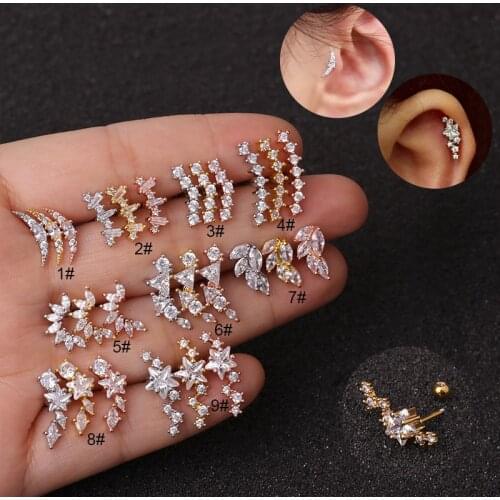 1Piece Diameter 0.8mm Piercing Stud Earrings for Women 2020 Jewelry Stars Moon Zircon Earrings Gifts for the New Year Wholesale