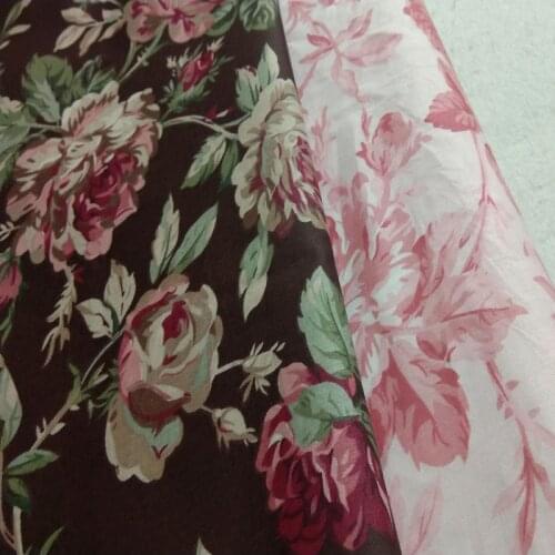 100% Cotton Fabric ViaPhil Coffee Blooming Rose Peony Flower Printed Cotton Fabric DIY Patchwork Textile Tissue Home Clothing