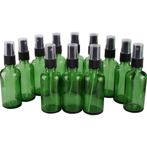 12pcs 50ml Green Glass Spray Bottle w/ Black Fine Mist Sprayer essential oil bottles empty cosmetic containers